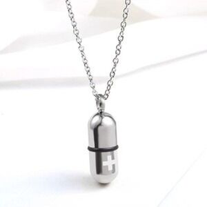 Stainless Steel Openable Pill Holder Pendant Necklace Silver Medical Cross Charm